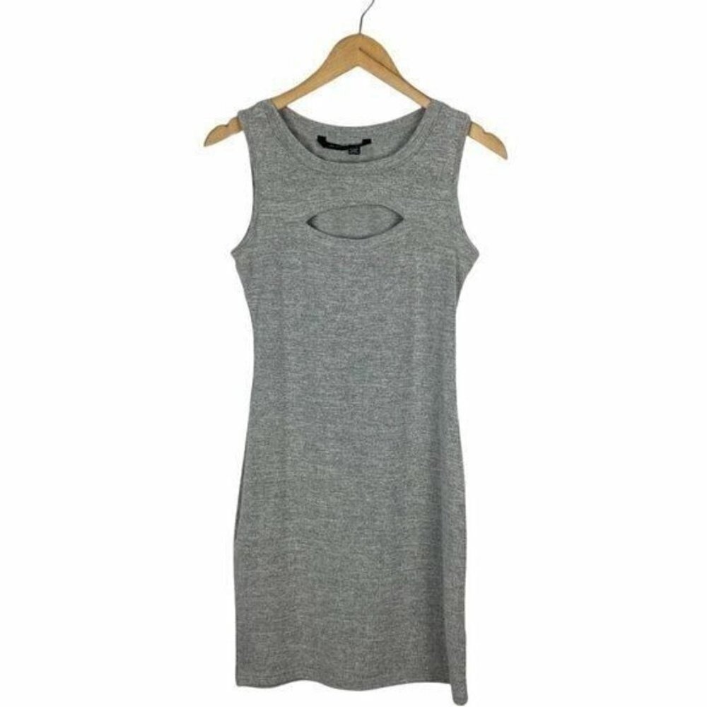 SEVEN Sisters Grey Stretch Knit Sleeveless Bodycon Mini Dress Chest Cut Out US S